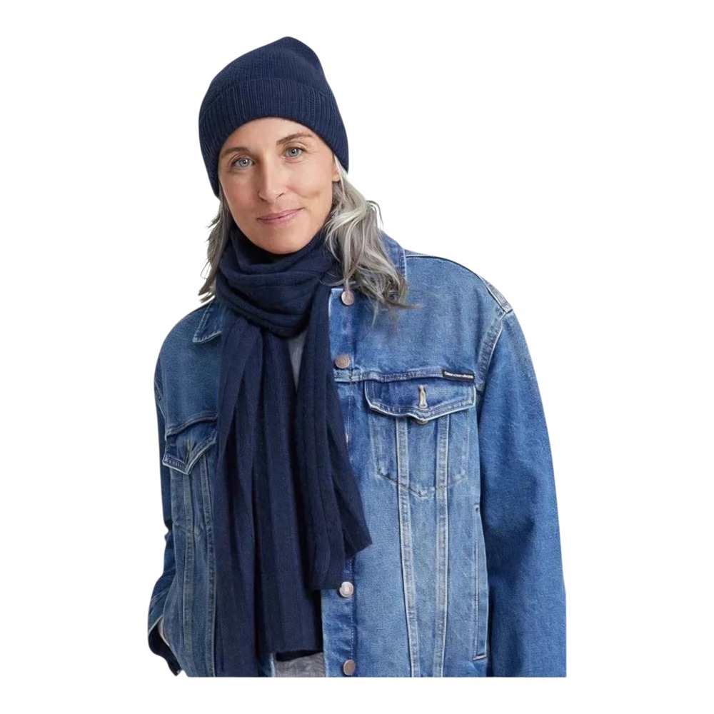 Charter Club 100% Cashmere Cuffed Beanie Crystal Navy Blue One Size Winter NWT